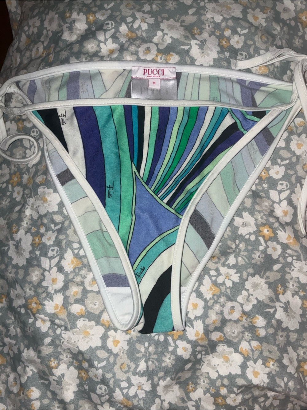 Pucci Blue & Green Printed Tie-Side Bikini Bottom